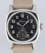A GENTLEMAN'S STAINLESS STEEL CZECH MILITARY AIR FORCE LONGINES PILOTS WRIST WATCH CIRCA 1947