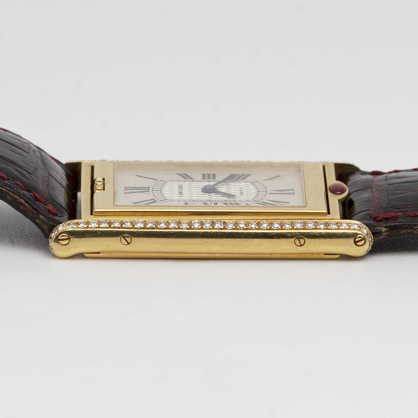 A RARE GENTLEMAN'S SIZE 18K SOLID GOLD & DIAMOND CARTIER PARIS BASCULANTE WRIST WATCH CIRCA - Image 9 of 11