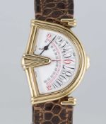 A GENTLEMAN'S 18K SOLID GOLD TOURNEAU ASYMMETRIC SECTORA RETROGRADE WRIST WATCH CIRCA 1990s