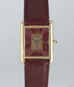 A SOLID SILVER GILT MUST DE CARTIER TANK WRIST WATCH CIRCA 1980s, REF. 55265 Movement: Quartz,