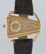 A RARE 18K SOLID GOLD JAEGER LECOULTRE ASYMMETRIC WRIST WATCH CIRCA 1970 Movement: 17J, manual wind,