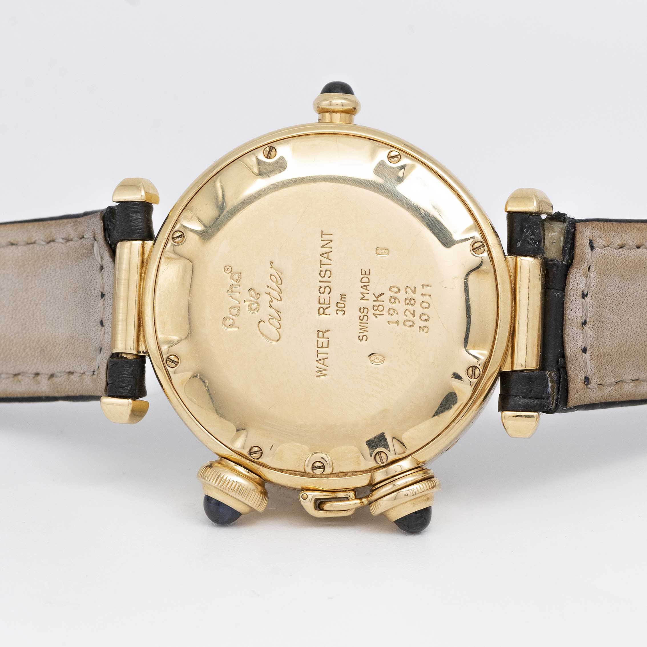 A RARE GENTLEMAN'S SIZE 18K SOLID GOLD CARTIER PASHA MOONPHASE CALENDAR ALARM WRIST WATCH CIRCA - Image 6 of 9