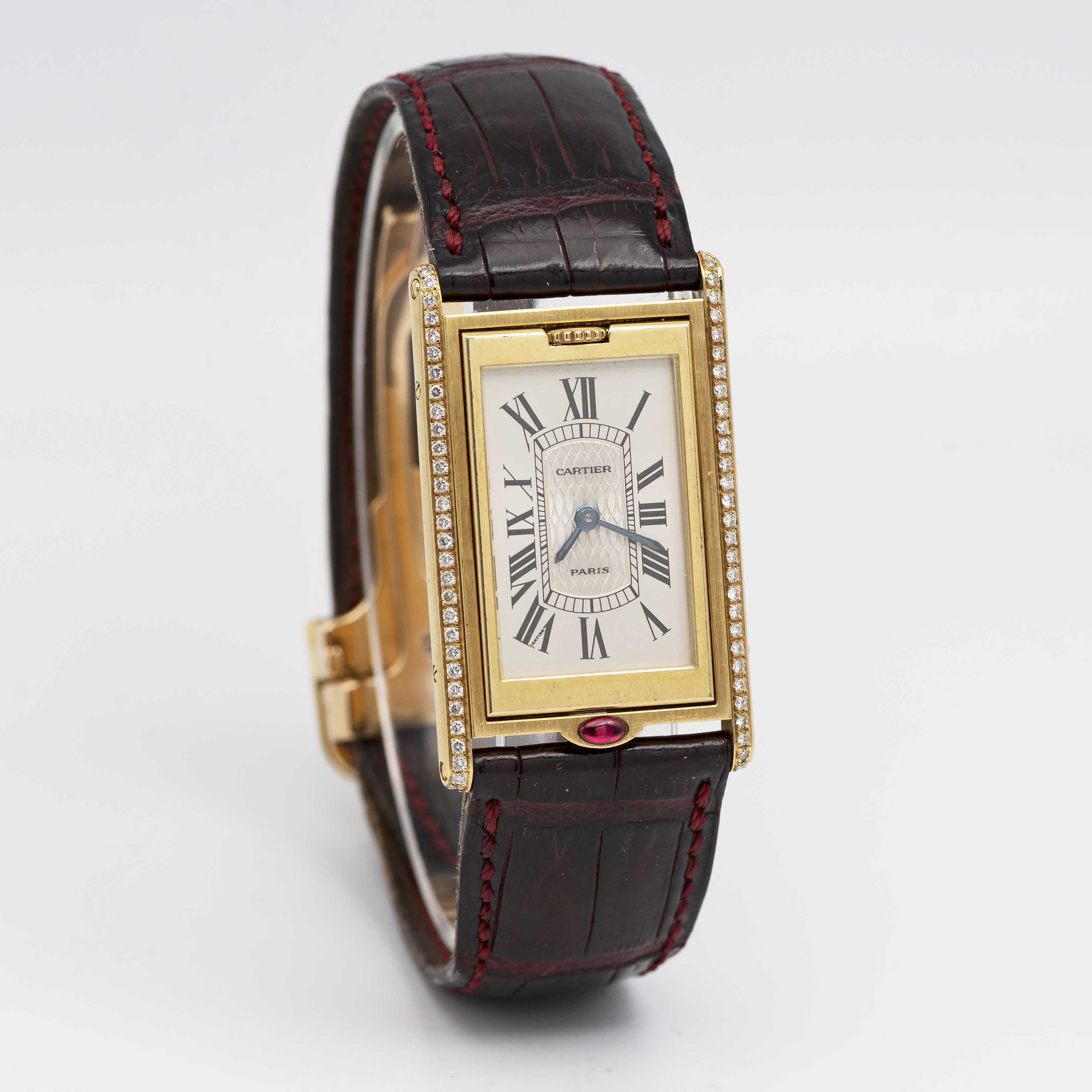 A RARE GENTLEMAN'S SIZE 18K SOLID GOLD & DIAMOND CARTIER PARIS BASCULANTE WRIST WATCH CIRCA - Image 5 of 11