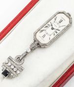 A FINE & RARE LADIES PLATINUM & ONYX CARTIER PARIS BTE S.G.D.G PENDANT WATCH CIRCA 1920s WITH