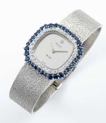 A FINE LADIES 18K SOLID WHITE GOLD, DIAMOND & SAPPHIRE ROLEX ORCHID BRACELET WATCH CIRCA 1973,