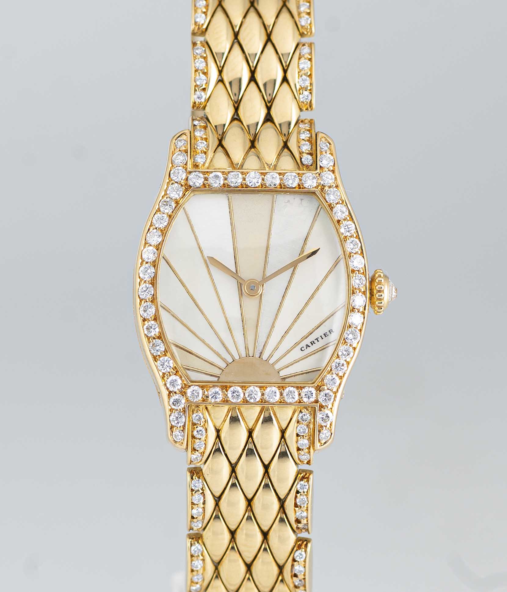 A FINE & RARE LADIES 18K SOLID GOLD & DIAMOND CARTIER TORTUE BRACELET WATCH CIRCA 1990s, WITH - Image 2 of 9