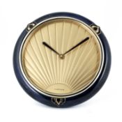 AN ART DECO STYLE CARTIER DESK CLOCK WITH LACQUERED LAPIS LAZULI EFFECT CASE & 