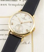 A RARE GENTLEMAN'S 18K SOLID YELLOW GOLD OMEGA RG CHRONOMETRE WRIST WATCH CIRCA 1947, REF.