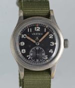 A GENTLEMAN'S BRITISH MILITARY VERTEX W.W.W. WRIST WATCH CIRCA 1945, PART OF THE 