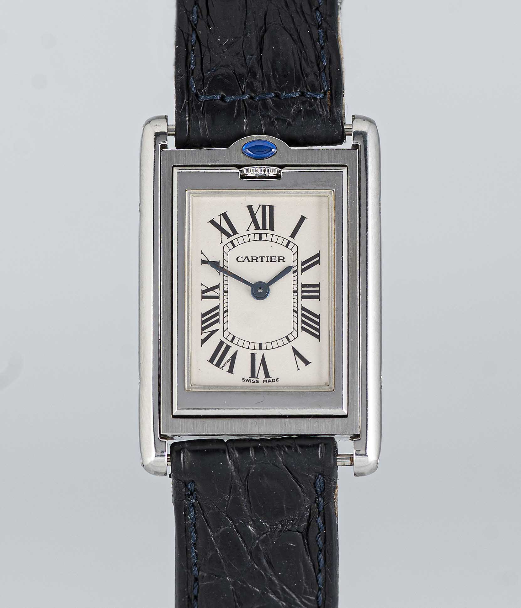 A GENTLEMAN'S SIZE STAINLESS STEEL CARTIER TANK BASCULANTE WRIST WATCH CIRCA 2000s, REF. 2405