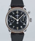 A RARE GENTLEMAN'S STAINLESS STEEL BRITISH MILITARY AIR MINISTRY LEMANIA SINGLE BUTTON RAF PILOTS