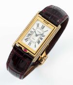 A RARE GENTLEMAN'S SIZE 18K SOLID GOLD & DIAMOND CARTIER PARIS BASCULANTE WRIST WATCH CIRCA