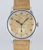 A GENTLEMAN'S LARGE SIZE STAINLESS STEEL OMEGA WRIST WATCH CIRCA 1939 Movement: 15J, manual wind,