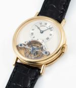 A FINE & RARE GENTLEMAN'S 18K SOLID GOLD BREGUET GRAND COMPLICATIONS TOURBILLON WRIST WATCH CIRCA
