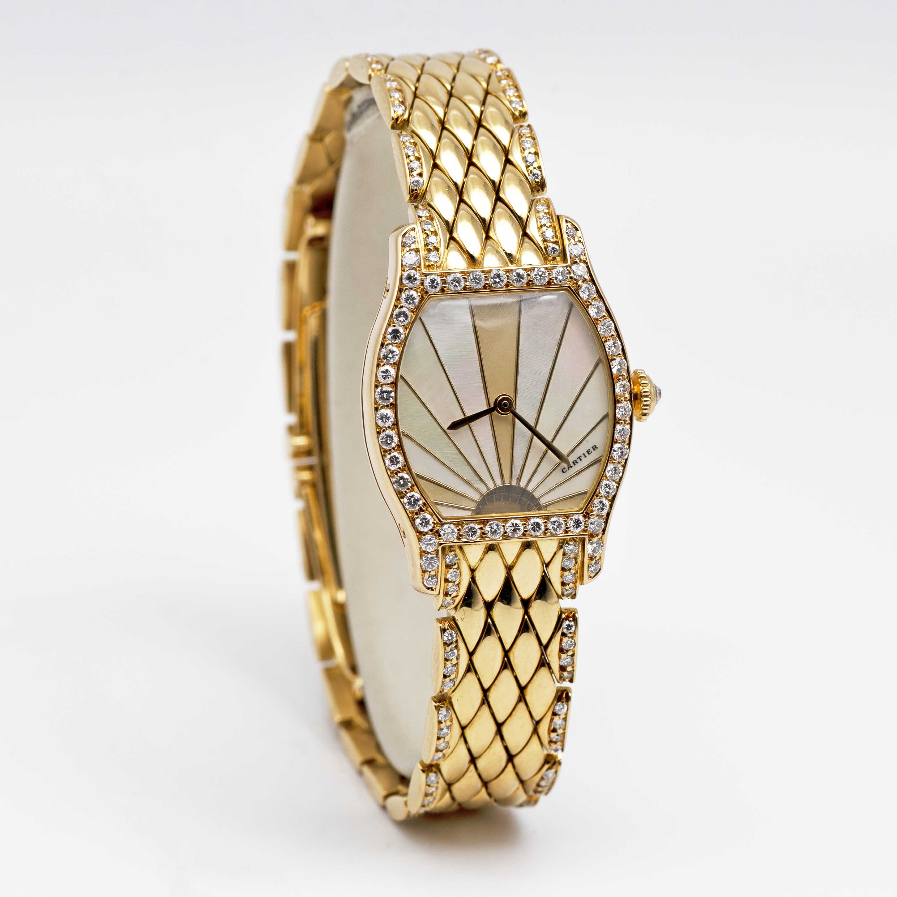 A FINE & RARE LADIES 18K SOLID GOLD & DIAMOND CARTIER TORTUE BRACELET WATCH CIRCA 1990s, WITH - Image 5 of 9