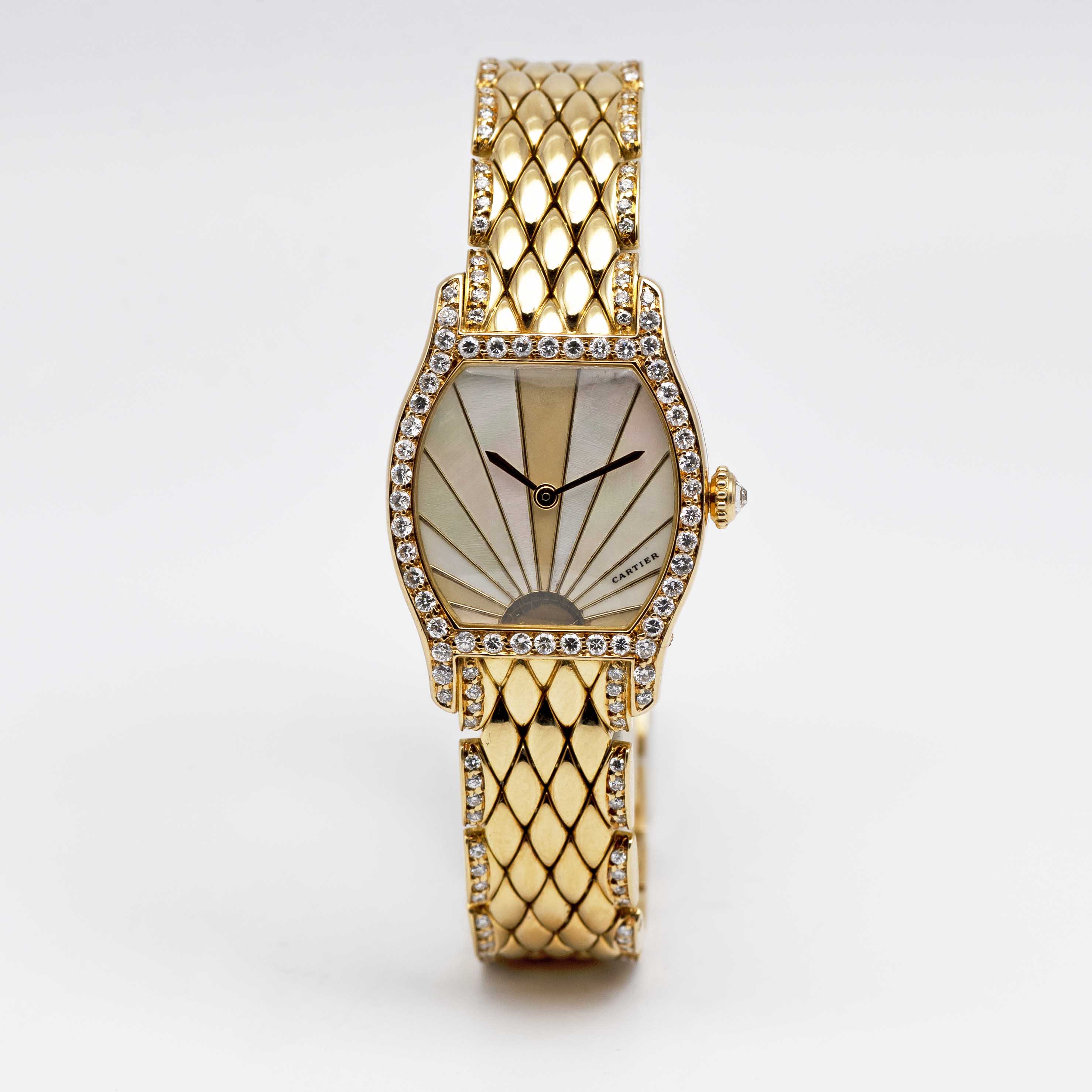 A FINE & RARE LADIES 18K SOLID GOLD & DIAMOND CARTIER TORTUE BRACELET WATCH CIRCA 1990s, WITH - Image 3 of 9