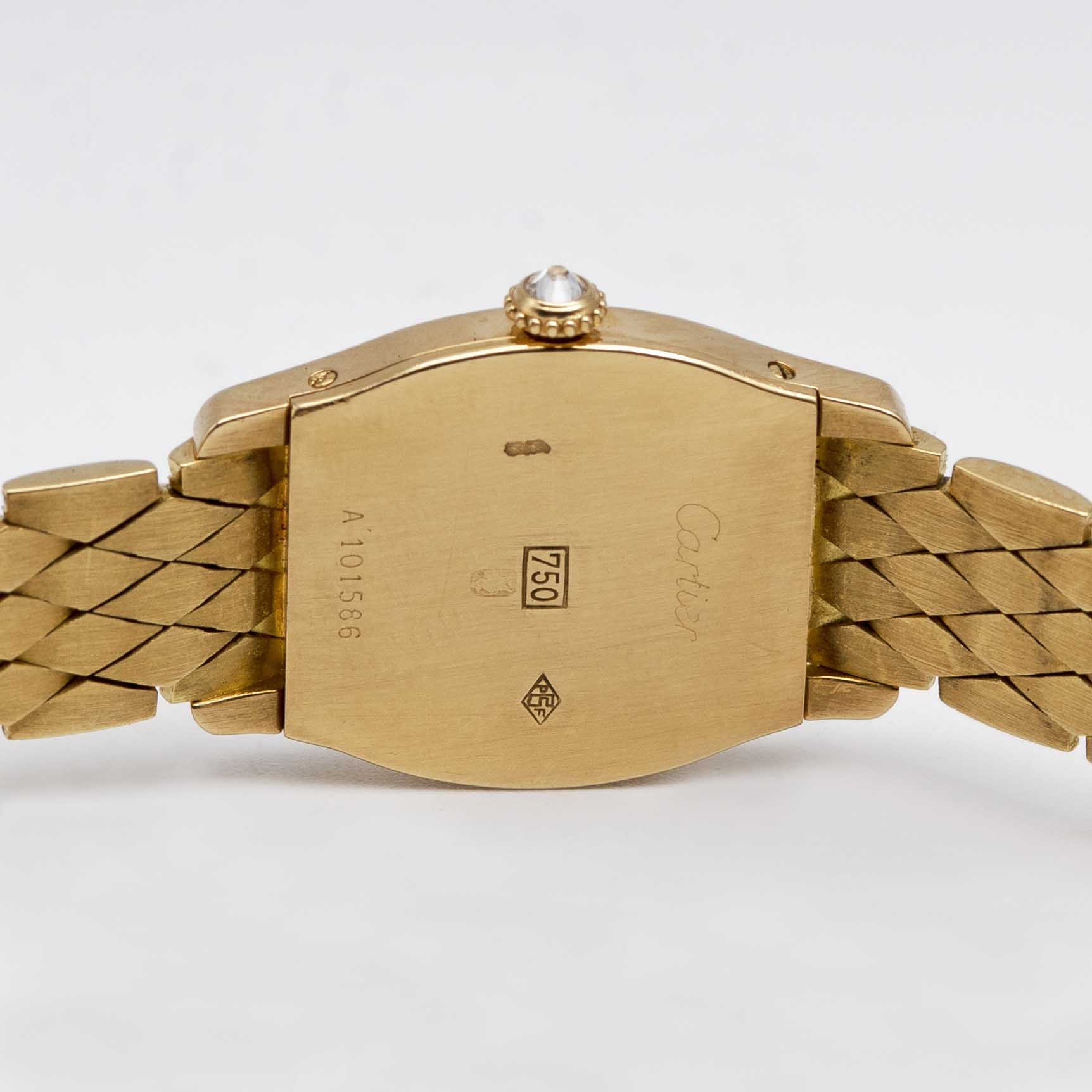 A FINE & RARE LADIES 18K SOLID GOLD & DIAMOND CARTIER TORTUE BRACELET WATCH CIRCA 1990s, WITH - Image 7 of 9