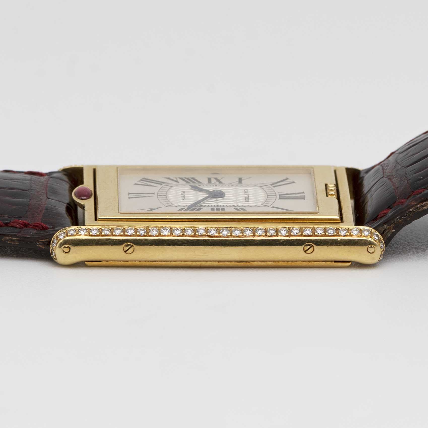 A RARE GENTLEMAN'S SIZE 18K SOLID GOLD & DIAMOND CARTIER PARIS BASCULANTE WRIST WATCH CIRCA - Image 8 of 11