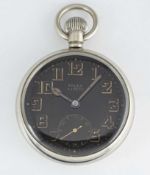 A GENTLEMAN'S BRITISH MILITARY ROLEX GS MK II POCKET WATCH CIRCA 1930s, WITH BLACK ENAMEL DIAL,
