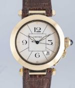 A GENTLEMAN'S SIZE 18K SOLID GOLD CARTIER PASHA AUTOMATIC WRIST WATCH CIRCA 1990s, REF. 1990