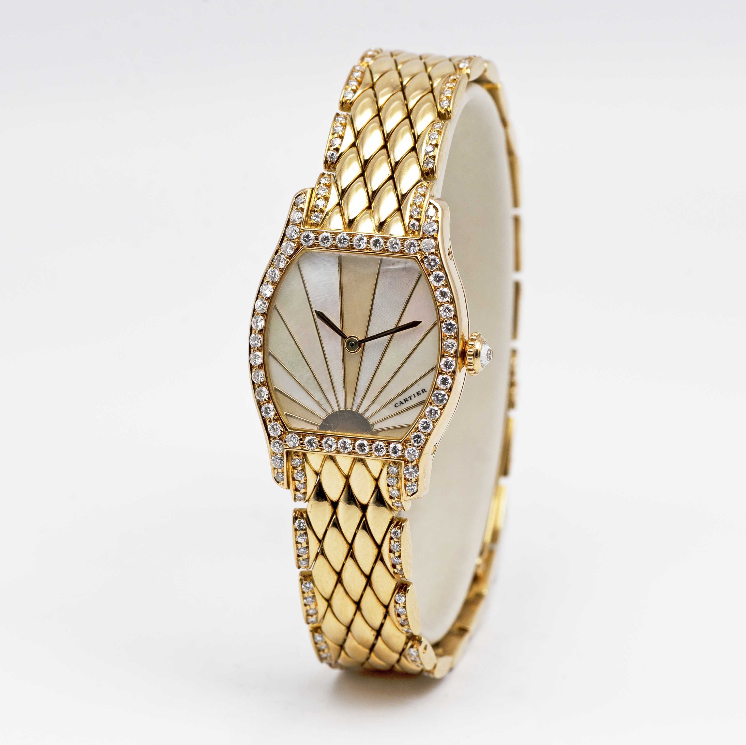 A FINE & RARE LADIES 18K SOLID GOLD & DIAMOND CARTIER TORTUE BRACELET WATCH CIRCA 1990s, WITH - Image 4 of 9