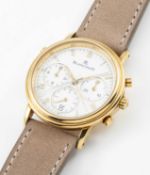 A RARE GENTLEMAN'S 18K SOLID GOLD BLANCPAIN VILLERET SPLIT SECONDS CHRONOGRAPH WRIST WATCH CIRCA