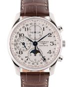 A GENTLEMAN'S STAINLESS STEEL LONGINES MASTER COLLECTION AUTOMATIC MOONPHASE TRIPLE CALENDAR