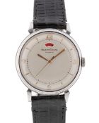 A GENTLEMAN'S STAINLESS STEEL JAEGER LECOULTRE AUTOMATIC POWER RESERVE WRIST WATCH CIRCA 1950s