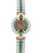 A FINE & RARE LADIES 18K SOLID GOLD, DIAMOND & EMERALD AUDEMARS PIGUET BRACELET WATCH CIRCA 2000