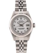 A LADIES STEEL & WHITE GOLD ROLEX OYSTER PERPETUAL DATEJUST BRACELET WATCH CIRCA 1994, REF. 69174