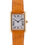 A GENTLEMAN'S SIZE 18K SOLID GOLD CARTIER TANK LOUIS QUARTZ WRIST WATCH CIRCA 1990s Movement: