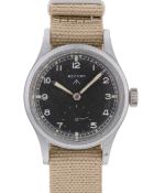 A GENTLEMAN'S BRITISH MILITARY RECORD W.W.W. WRIST WATCH CIRCA 1945, PART OF THE 