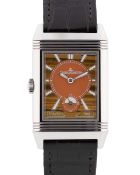 A RARE GENTLEMAN'S SIZE STAINLESS STEEL JAEGER LECOULTRE ATELIER REVERSO DUOFACE TRAVEL TIME WRIST