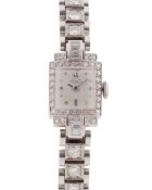 A FINE LADIES PLATINUM & DIAMOND IWC BRACELET WATCH CIRCA 1950 Movement: 17J, manual wind, signed