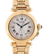 A GENTLEMAN'S SIZE 18K SOLID YELLOW GOLD CARTIER PASHA AUTOMATIC BRACELET WATCH CIRCA 1990s, REF.