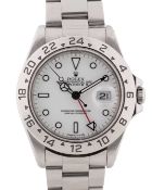 A GENTLEMAN'S SIZE STAINLESS STEEL ROLEX OYSTER PERPETUAL DATE EXPLORER II BRACELET WATCH DATED