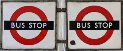 1940s/50s London Transport enamel BUS STOP FLAG, the 'compulsory' version. Double-sided with two