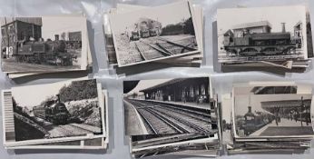 Large quantity (c450) of b&w, mostly postcard-size RAILWAY PHOTOGRAPHS, nearly all appear to be