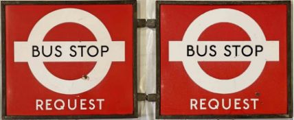 1940s/50s London Transport enamel BUS STOP FLAG, the 'request' version. Double-sided with two enamel
