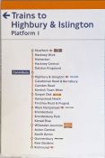 London Overground enamel PLATFORM DIAGRAM from Canonbury Station 'Trains to Highbury & Islington,