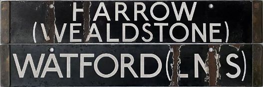 London Underground 38-Stock enamel DESTINATION PLATE for Harrow (Wealdstone)/Watford (LMS) on the