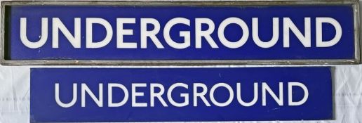 Pair of London Underground SIGNS reading 'Underground' and designed to be back-illuminated. Both are
