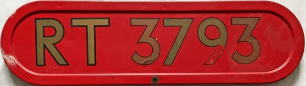 London Transport RT-type bus BONNET FLEETNUMBER PLATE from RT 3793. The original RT 3793 entered