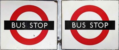 1950s/60s London Transport enamel BUS STOP FLAG, the 'compulsory' version. A double-sided,