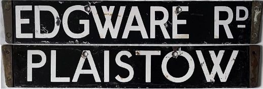 London Underground O/P/Q-Stock enamel cab DESTINATION PLATE for Edgware Rd/Plaistow on the