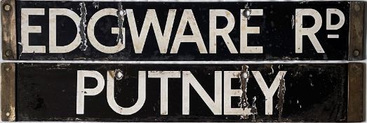 London Underground O/P/Q-Stock enamel cab DESTINATION PLATE for Edgware Rd/Putney on the District
