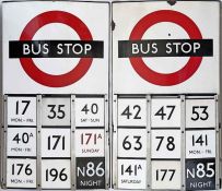 1950s/60s London Transport enamel BUS STOP FLAG (Compulsory), an E9 version with with runners on