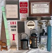 Box of 20+ Great Western Railway (GWR - mostly so marked) ARTEFACTS including framed/glazed 1901