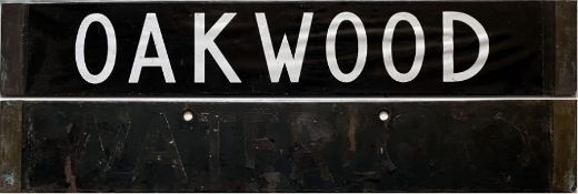 London Underground 1938 Tube Stock CAB DESTINATION PLATE for Oakwood on the Piccadilly Line. An