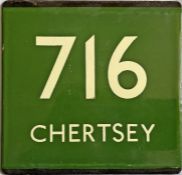 London Transport coach stop enamel E-PLATE for Green Line route 716 destinated Chertsey. Only one